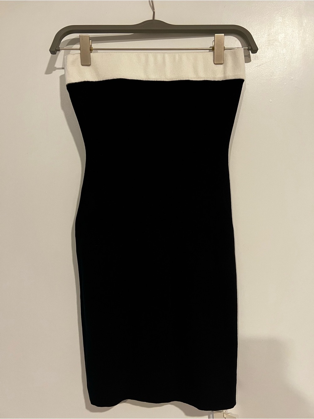 Commense Black Strapless Tube Dress with White Top Band